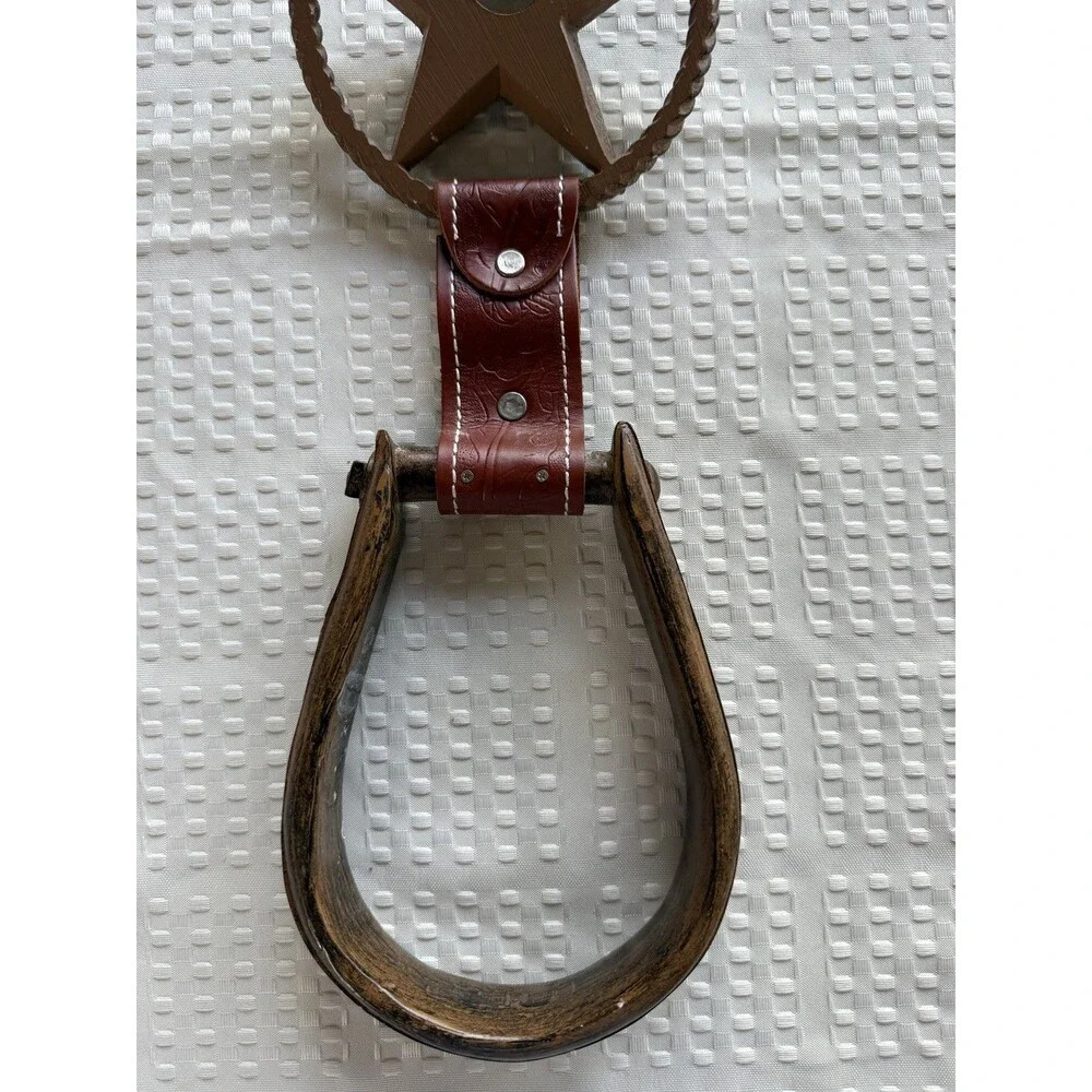 Montana Western Stirrup Towel Holder Rustic Leather Cast Iron Texas Star.